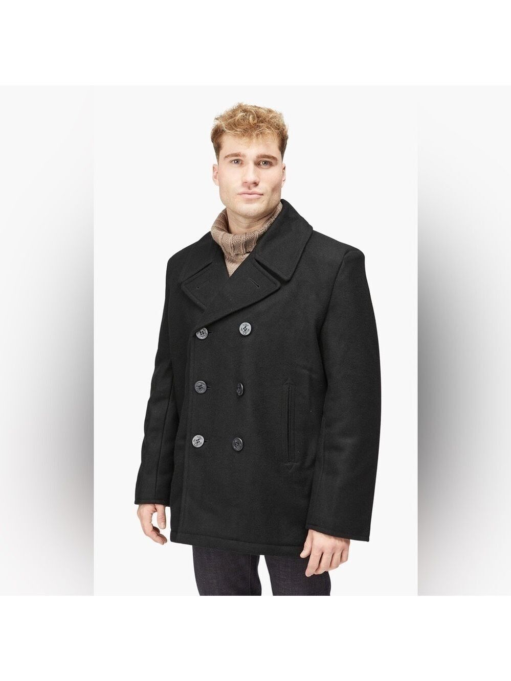 Men’s US Navy Military Navy Blue Wool Pea Coat. Size S